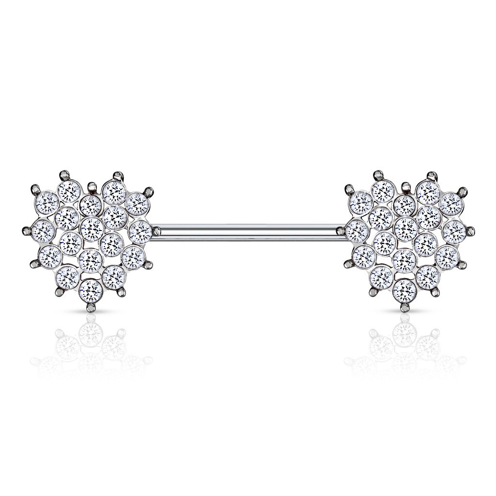 15 Gauge Crystal Cluster Heart Barbell Nipple Ring