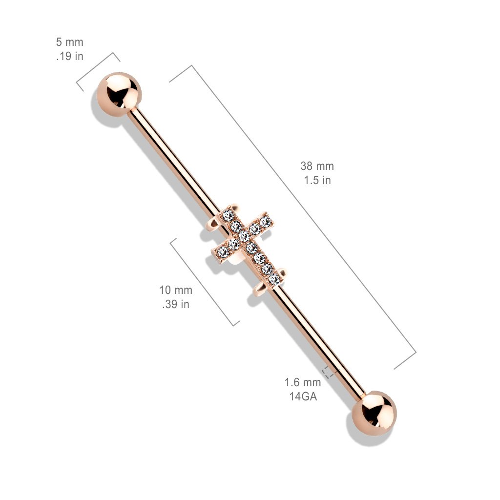 Crystal Cross Industrial Barbell - Silver