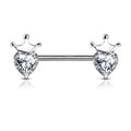 Crystal Crown & Heart Barbell Nipple Ring