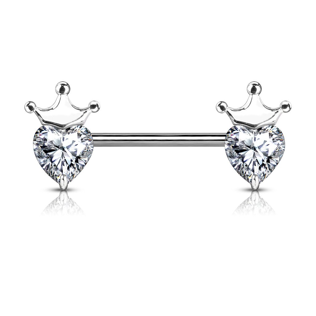 Crystal Crown & Heart Barbell Nipple Ring