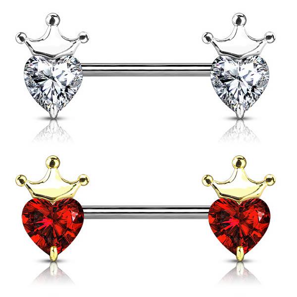 Crystal Crown & Heart Barbell Nipple Ring