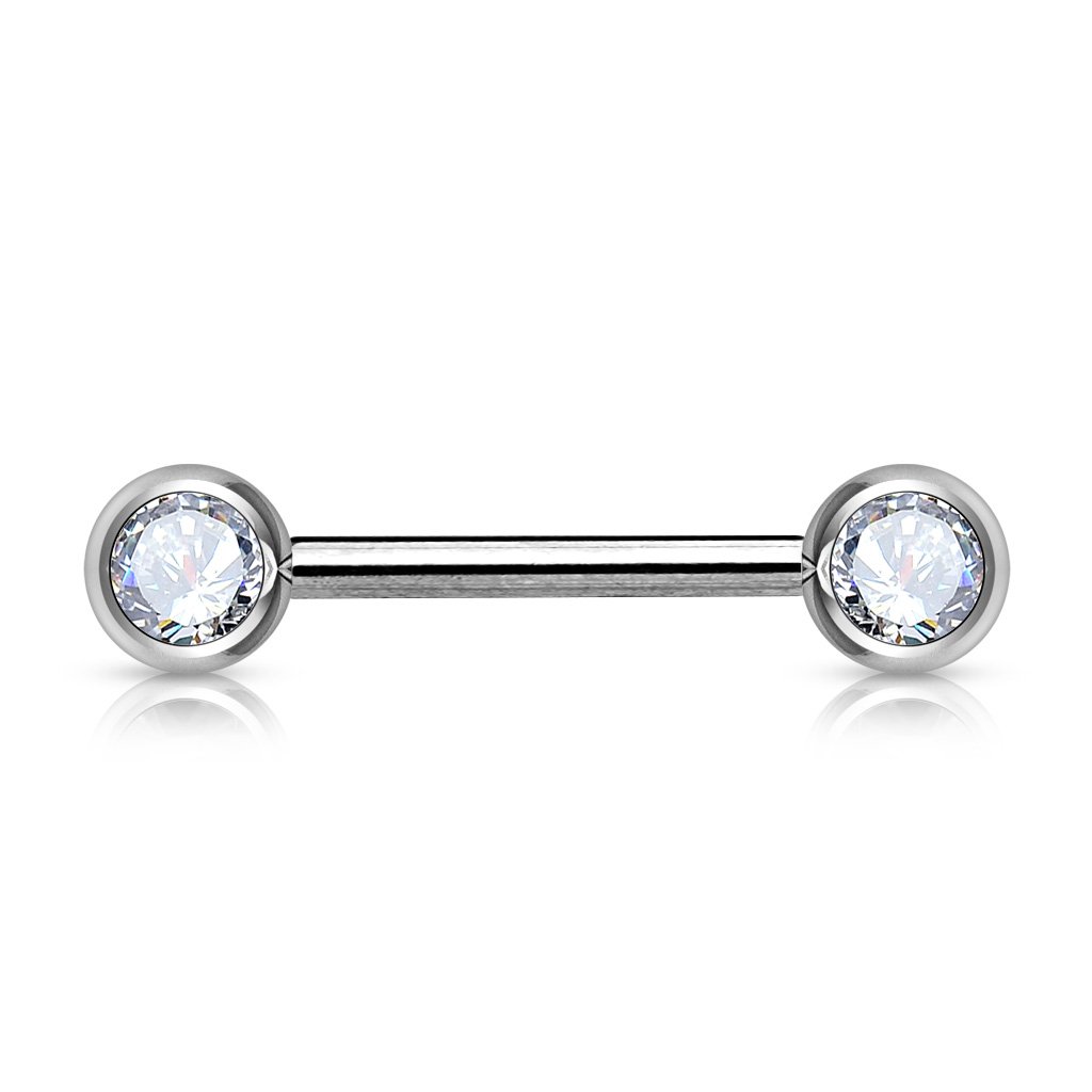 14 Gauge Double Crystal Barbell Nipple Ring