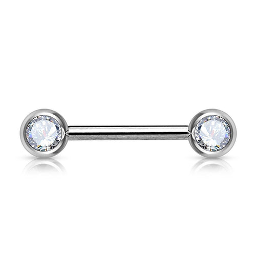 14 Gauge Double Crystal Barbell Nipple Ring