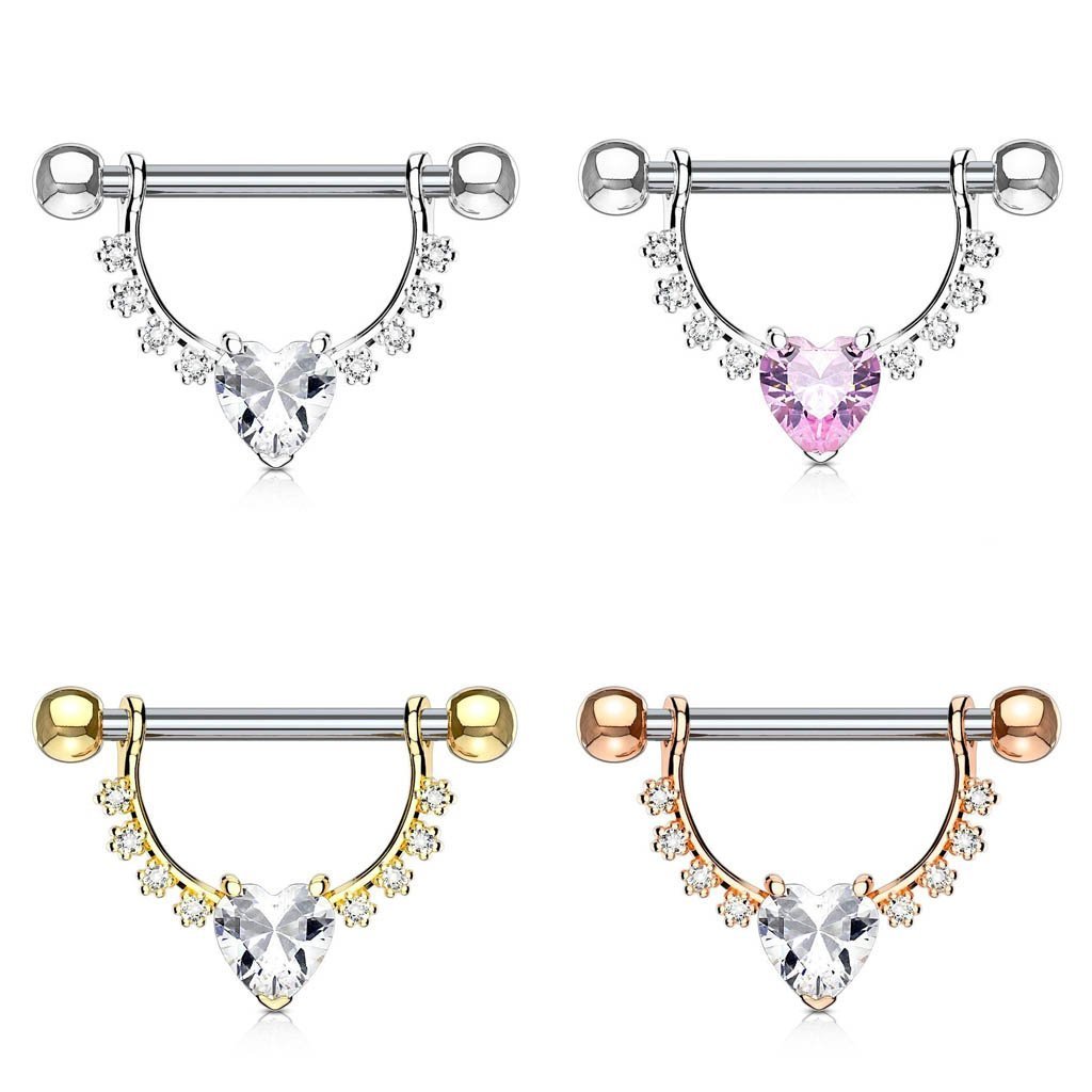 Crystal Heart Barbell Nipple Ring