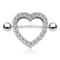 Crystal Heart Nipple Shield Barbell - Clear
