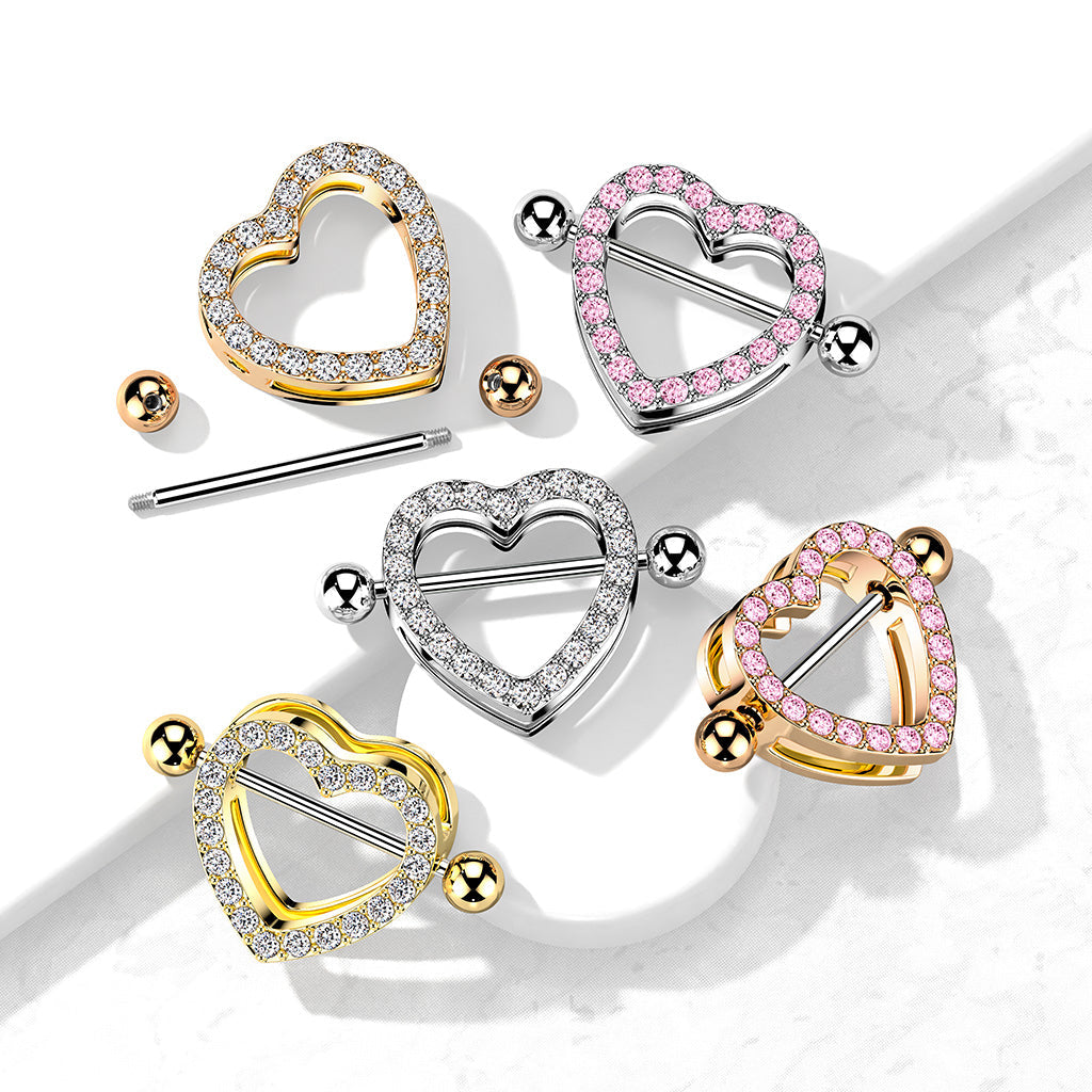 Crystal Heart Nipple Shield Barbell - Clear