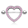 Crystal Heart Nipple Shield Barbell - Pink