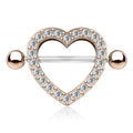 Crystal Heart Nipple Shield Barbell - Rose Gold