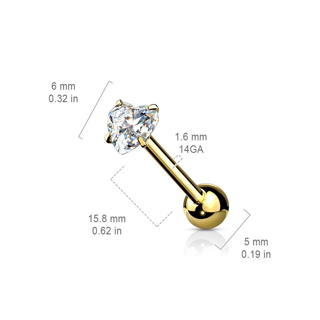 Crystal Heart Prong Tongue Barbell