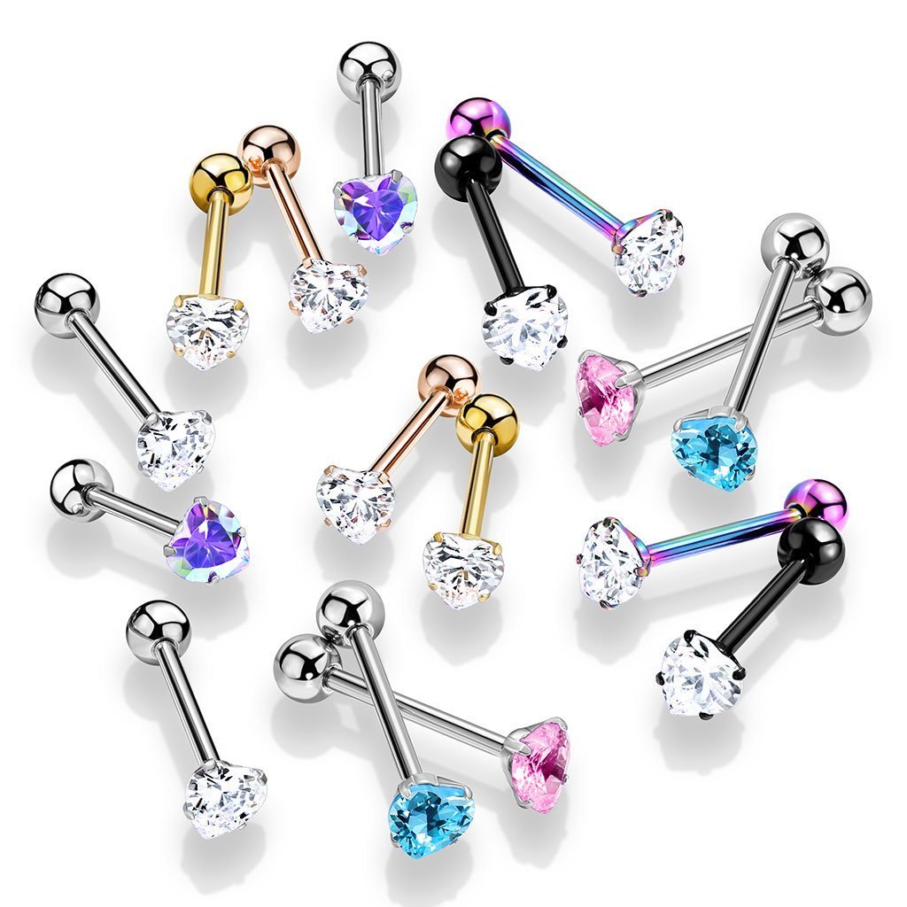 Crystal Heart Prong Tongue Barbell