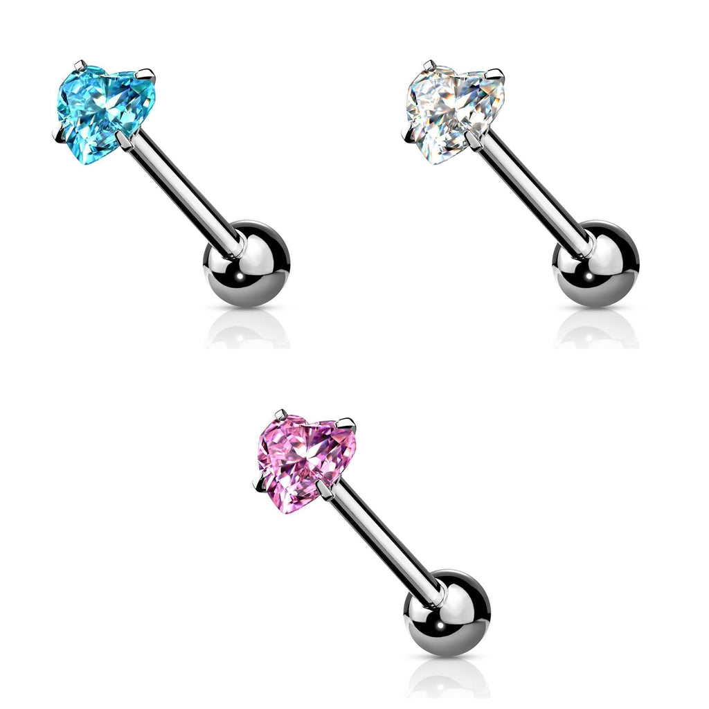 Crystal Heart Prong Tongue Barbell