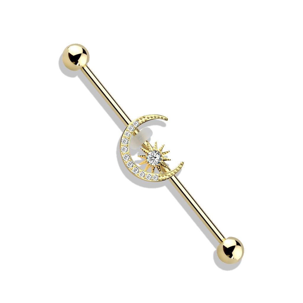 Crystal Moon Industrial Barbell - Gold