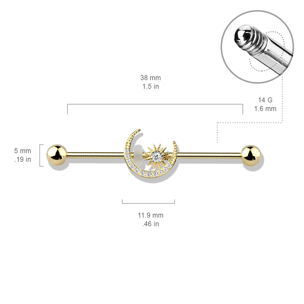 Crystal Moon Industrial Barbell - Gold