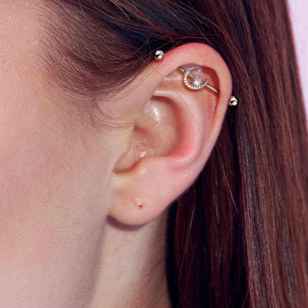 Crystal Moon Industrial Barbell - Gold
