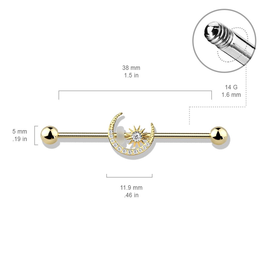 Crystal Moon Industrial Barbell - Silver