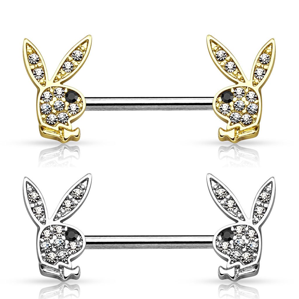 Crystal Paved Playboy Nipple Ring - Gold / Silver