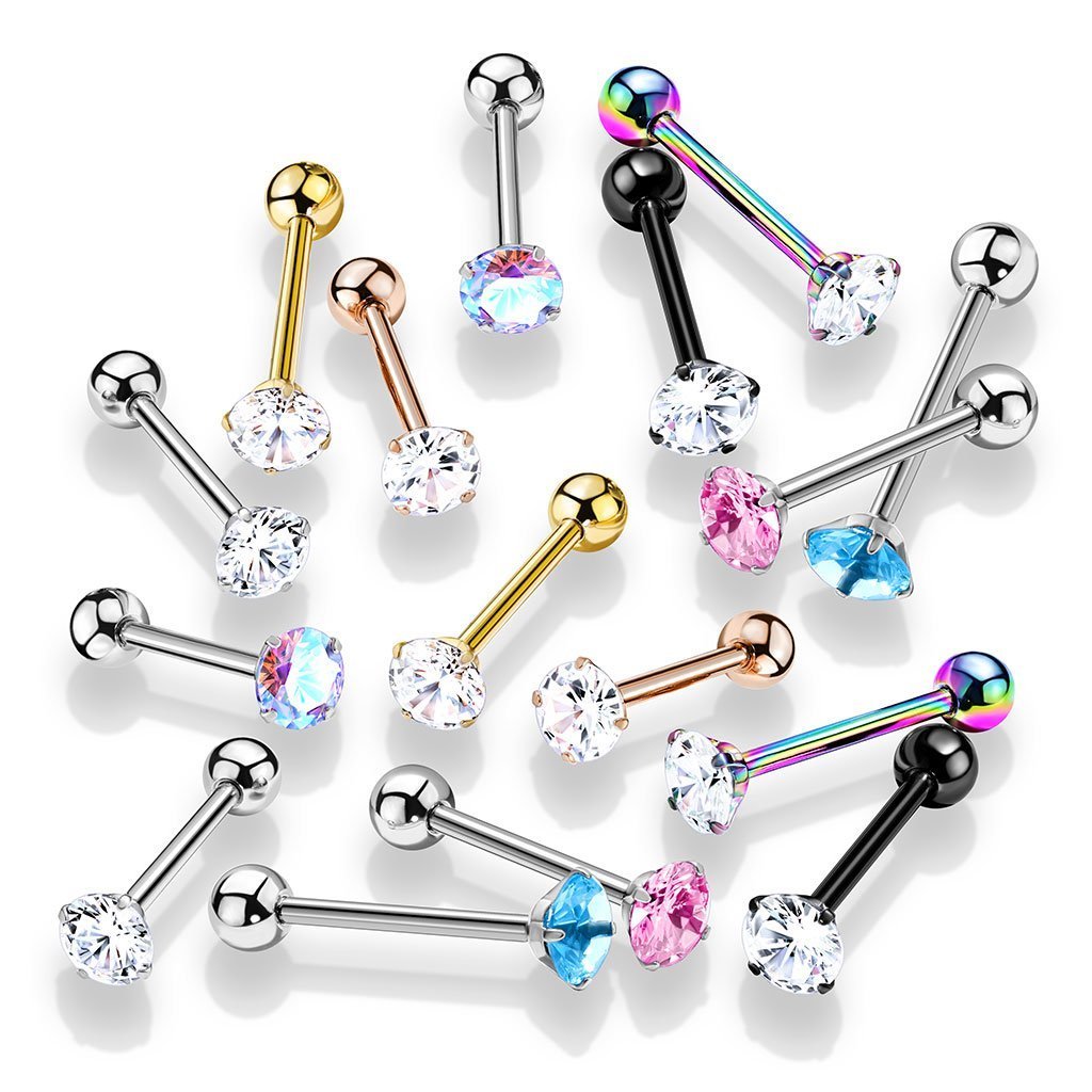 Crystal Prong Tongue Barbell