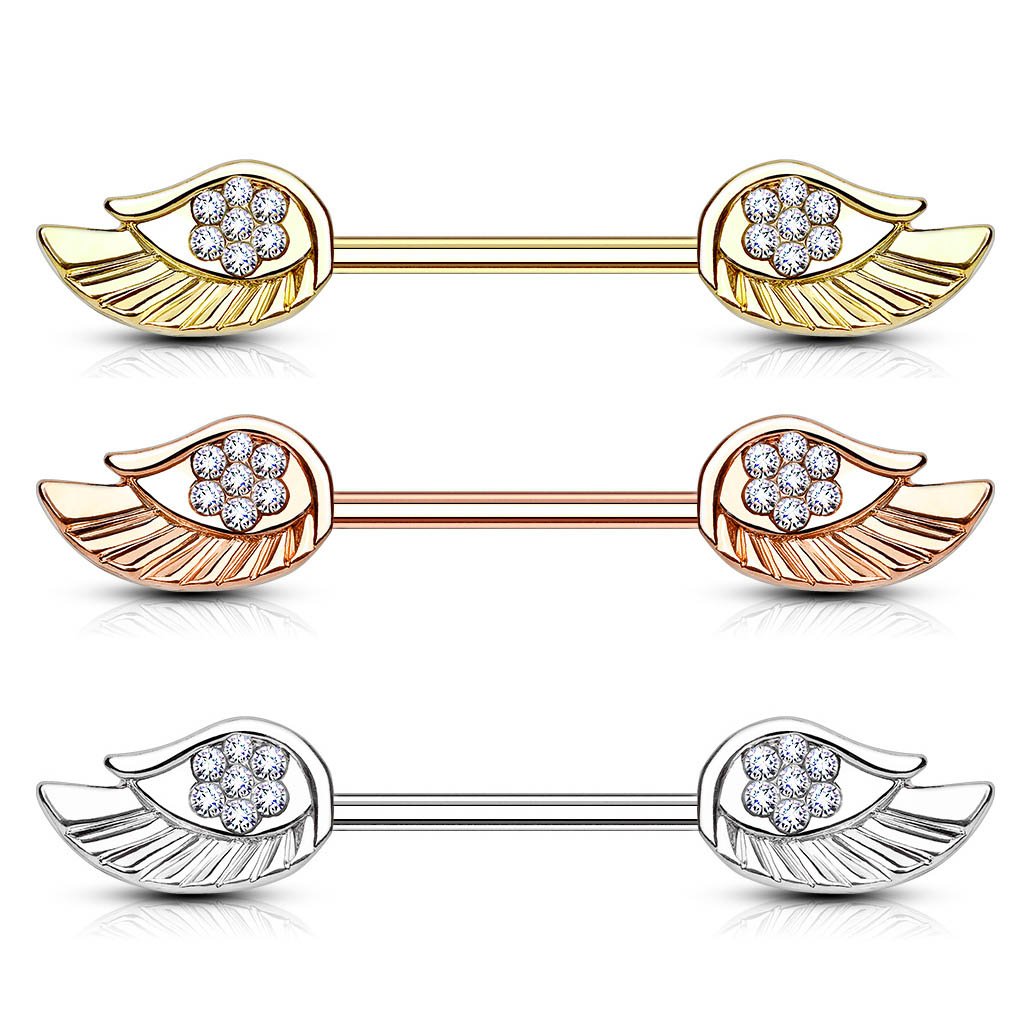 14 Gauge Crystal Wings Barbell Nipple Ring