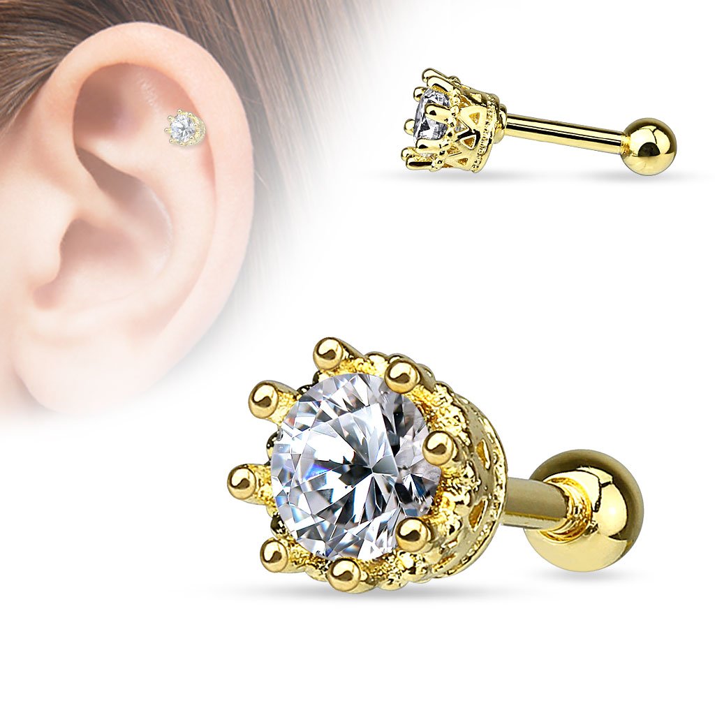 16 Gauge Dainty Crystal Crown Stud