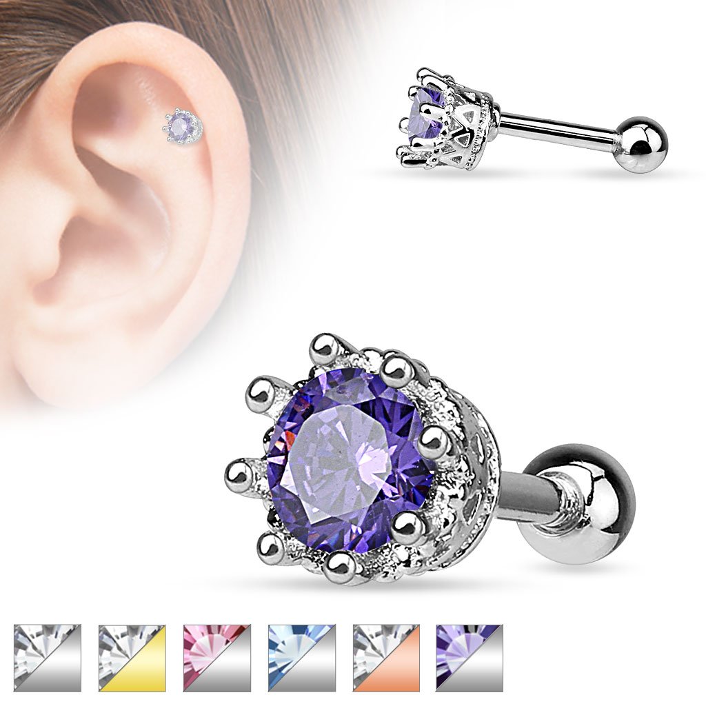 16 Gauge Dainty Crystal Crown Stud