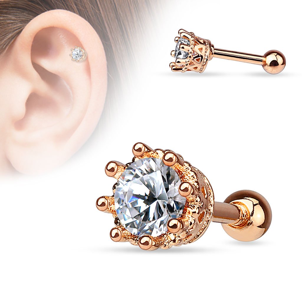 16 Gauge Dainty Crystal Crown Stud