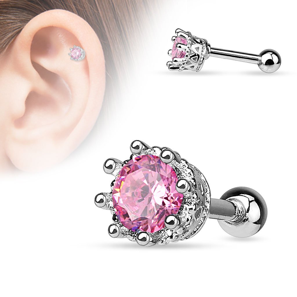 16 Gauge Dainty Crystal Crown Stud