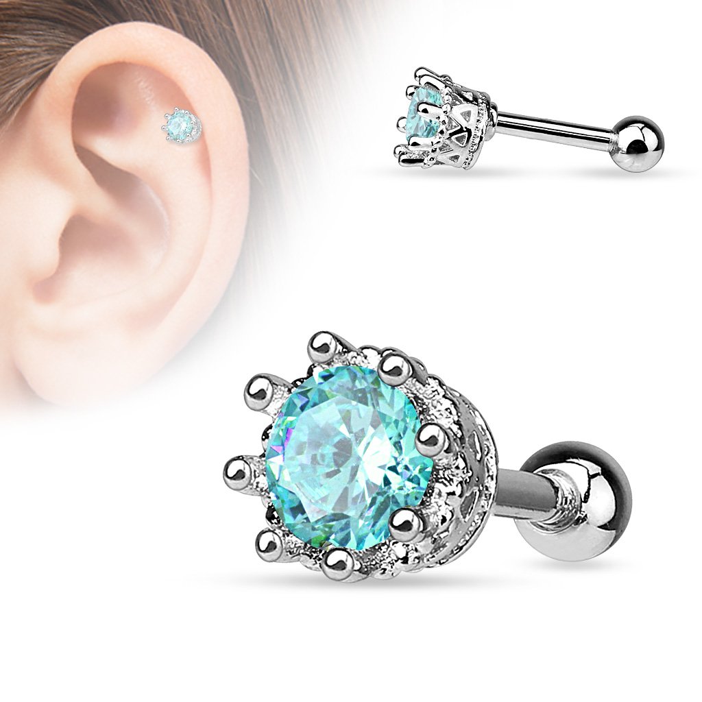 16 Gauge Dainty Crystal Crown Stud