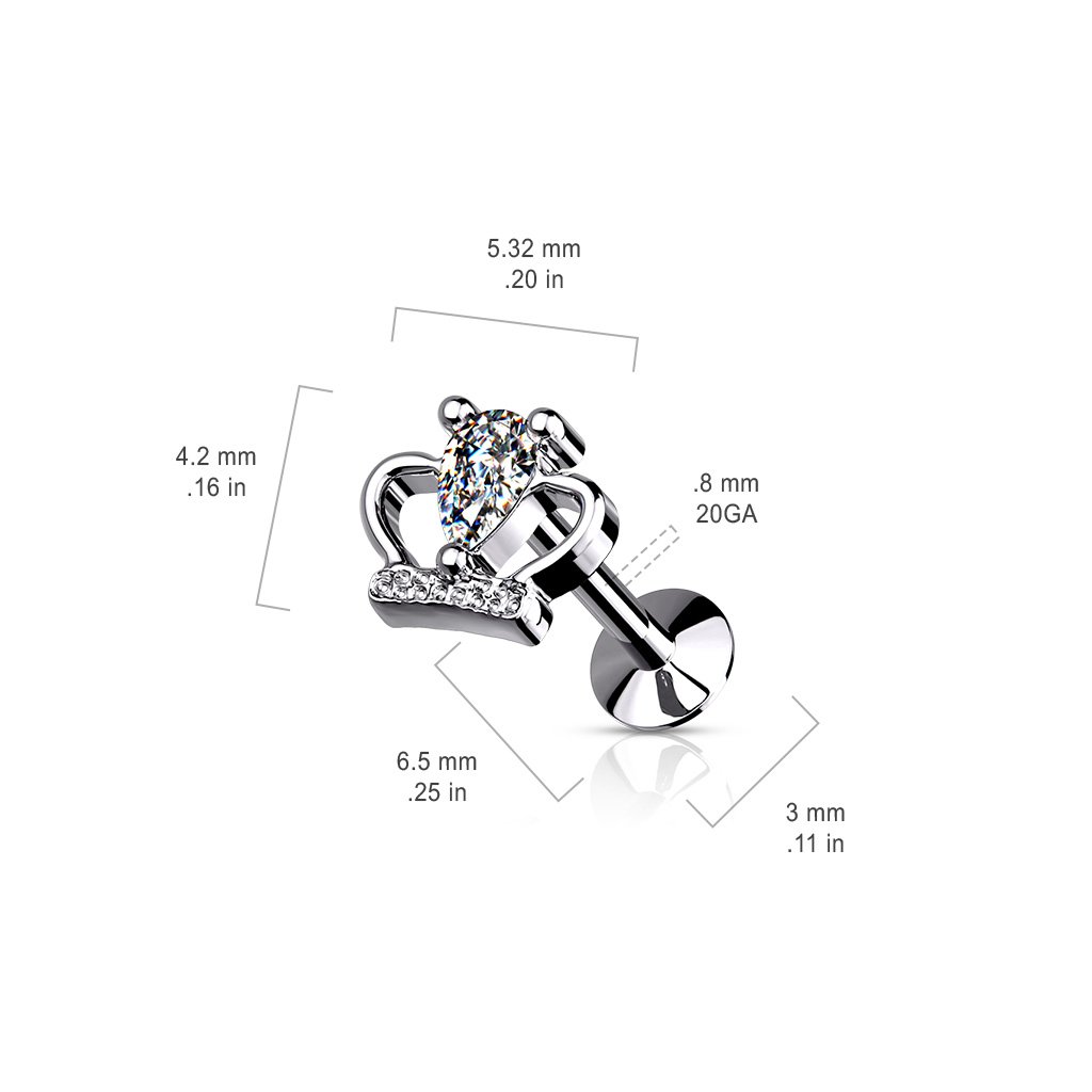 20 Gauge Press Fit Dainty Crystal Crown Cartilage Stud