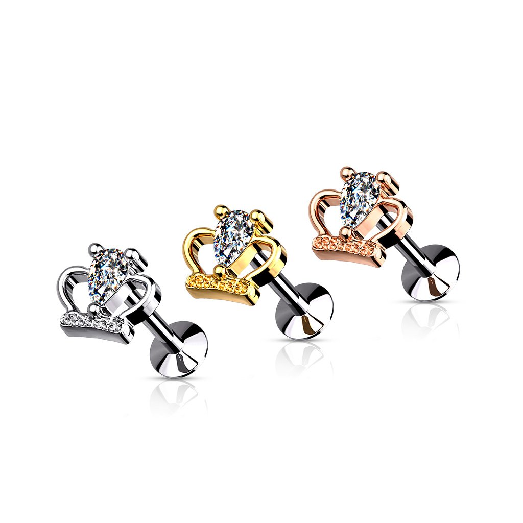 20 Gauge Press Fit Dainty Crystal Crown Cartilage Stud
