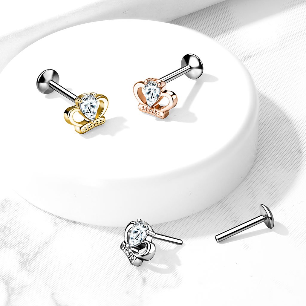20 Gauge Press Fit Dainty Crystal Crown Cartilage Stud