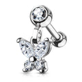 16 Gauge Dangling Butterfly Cartilage / Tragus Stud Silver