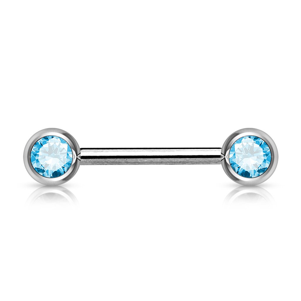 14 Gauge Double Crystal Barbell Nipple Ring