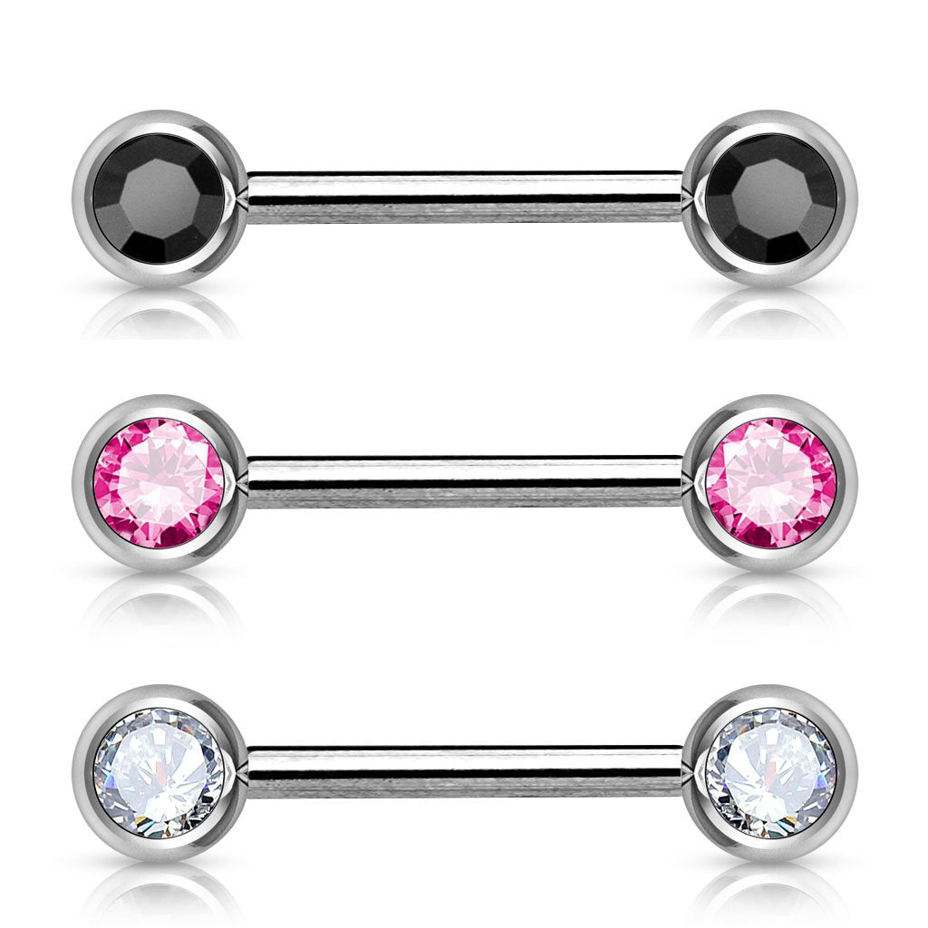 14 Gauge Double Crystal Barbell Nipple Ring