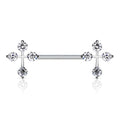 14 Gauge Double Crystal Cross Barbell Nipple Ring