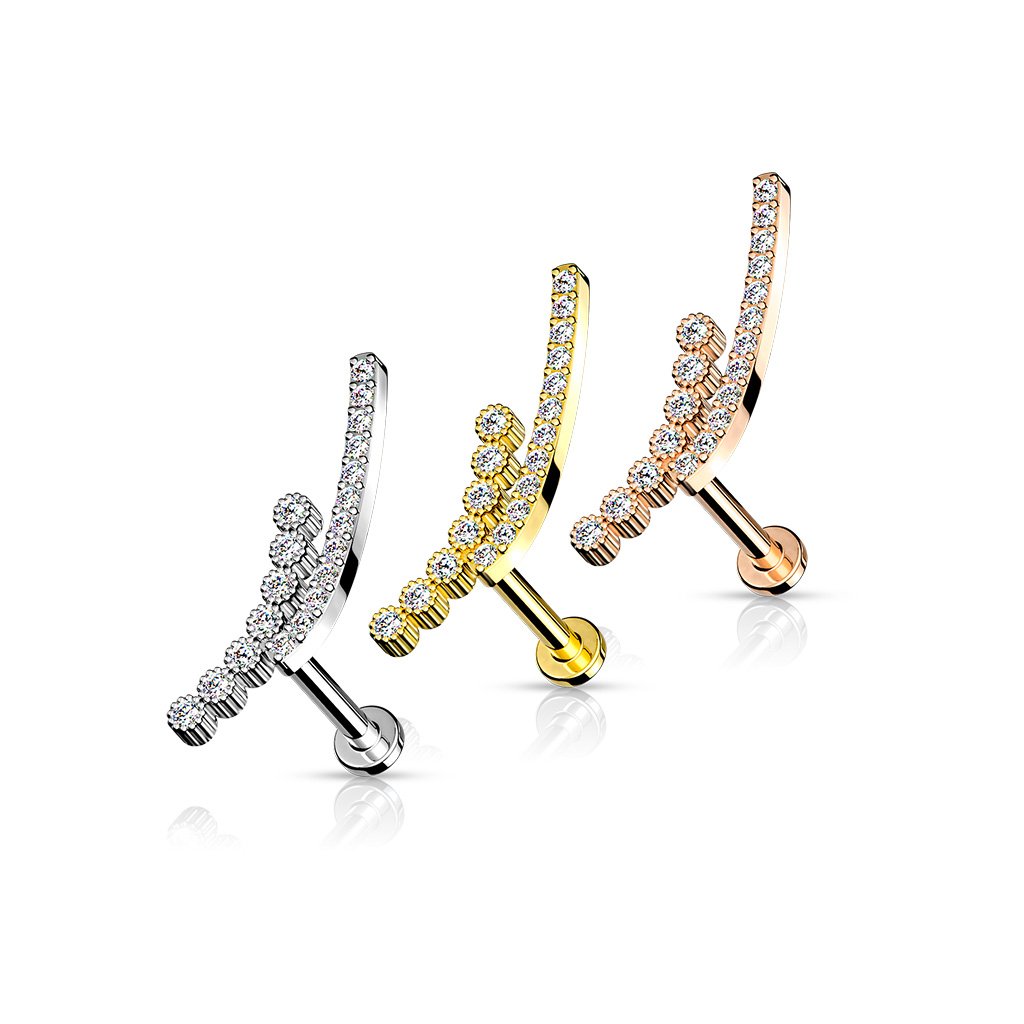 16 Gauge Double Crystal Row Flat Back Stud