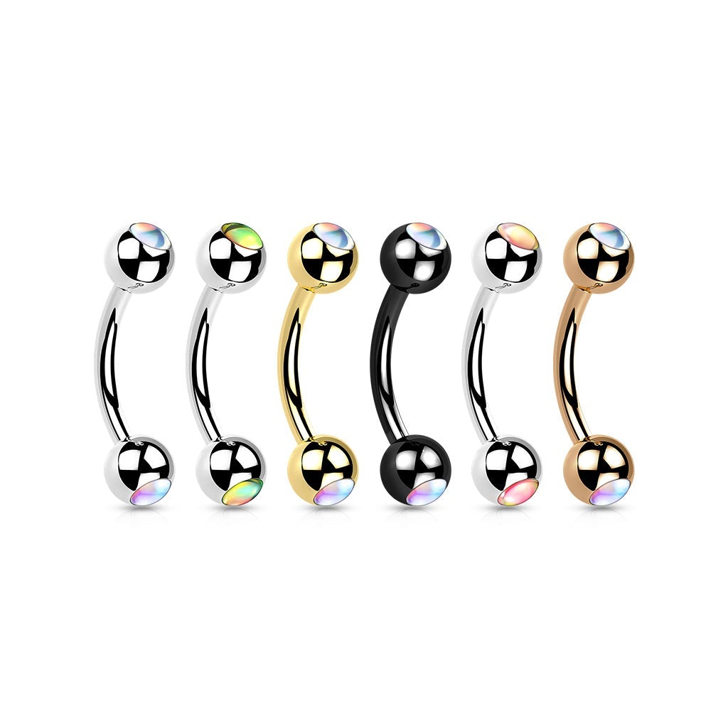 Double Opal Surgical Steel Curved Eyebrow Barbell