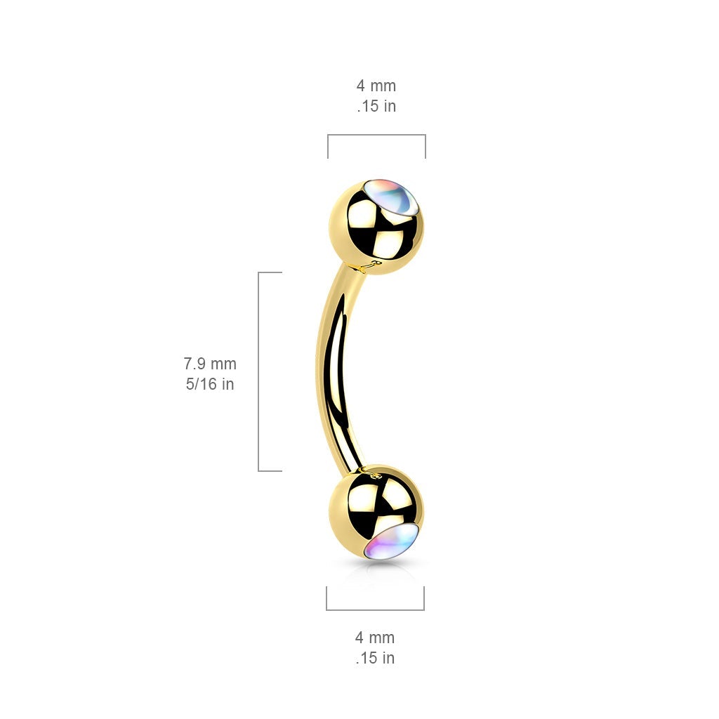 Double Opal Surgical Steel Curved Eyebrow Barbell