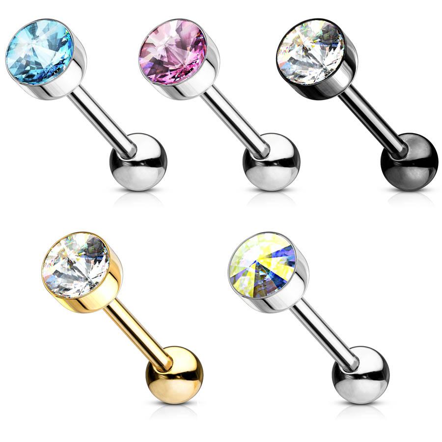 Flat Top Crystal Tongue Barbell