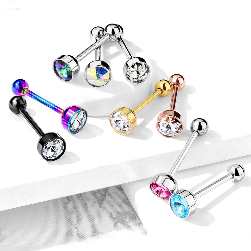 Flat Top Crystal Tongue Barbell