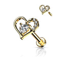 16 Gauge Internally Threaded Flat Back Crystal Heart Stud
