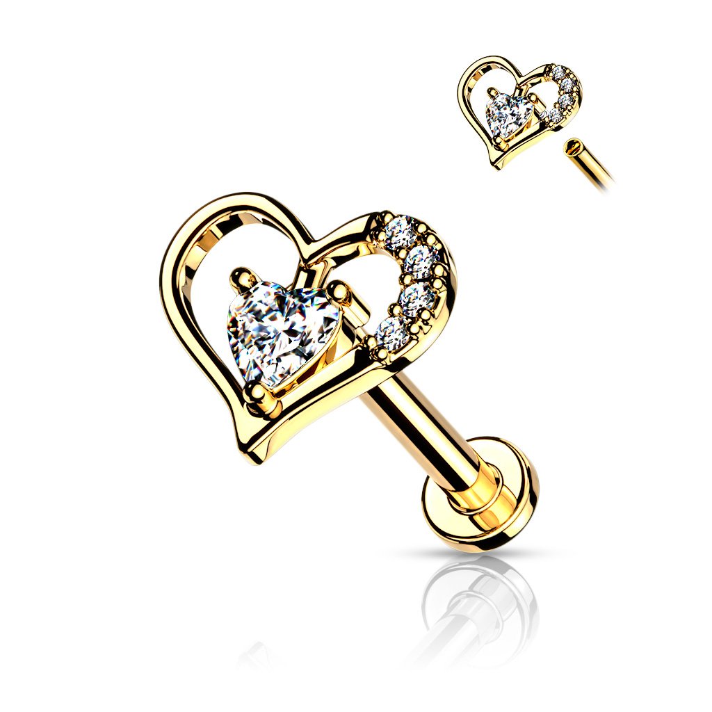 16 Gauge Internally Threaded Flat Back Crystal Heart Stud