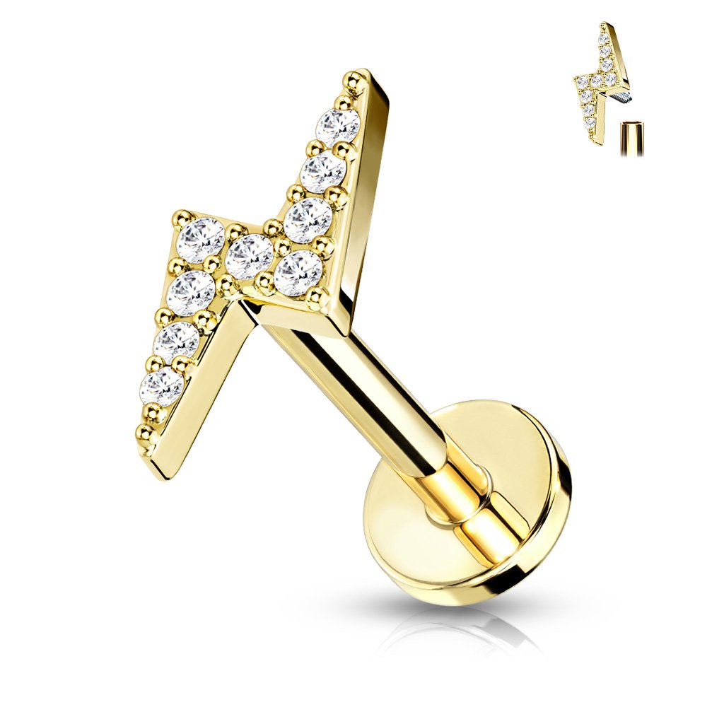 16 Gauge Crystal Lightening Bolt Cartilage / Tragus Barbell Stud