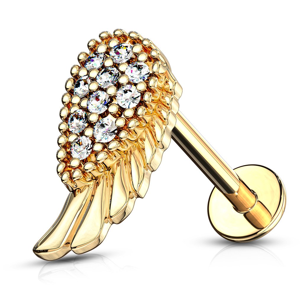 16 Gauge Internally Threaded Crystal Wing Flat Back Stud