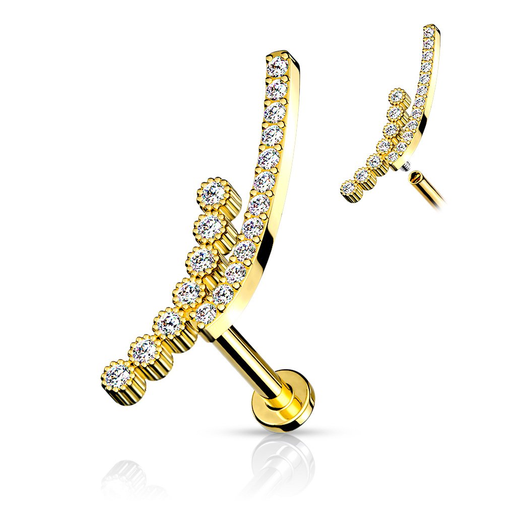 16 Gauge Double Crystal Row Flat Back Stud