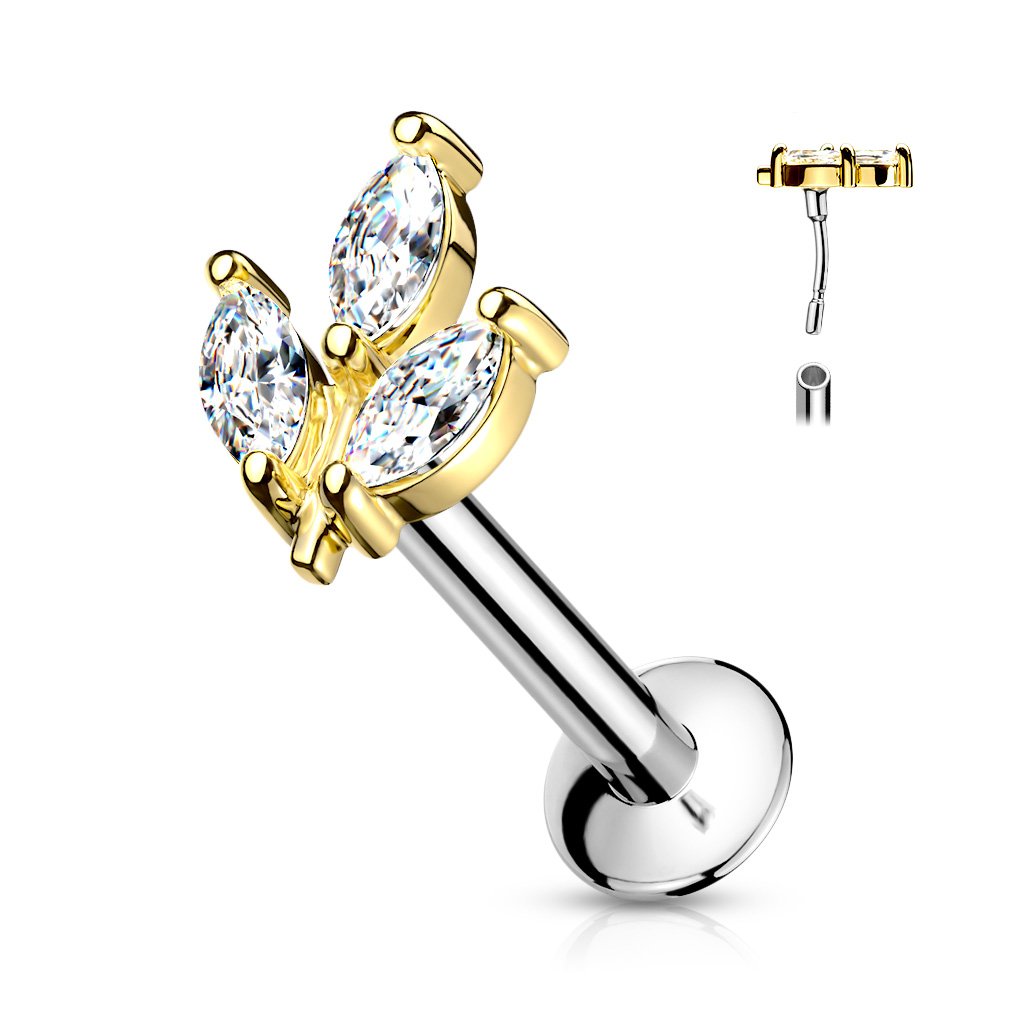 16 Gauge Flat Back Dainty Push Fit Marquise Flower Stud