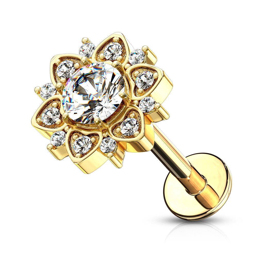 16 Gauge Flat Back Internally Threaded Crystal Flower Stud
