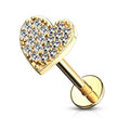 16 Gauge Flat Back Internally Threaded Crystal Heart Stud