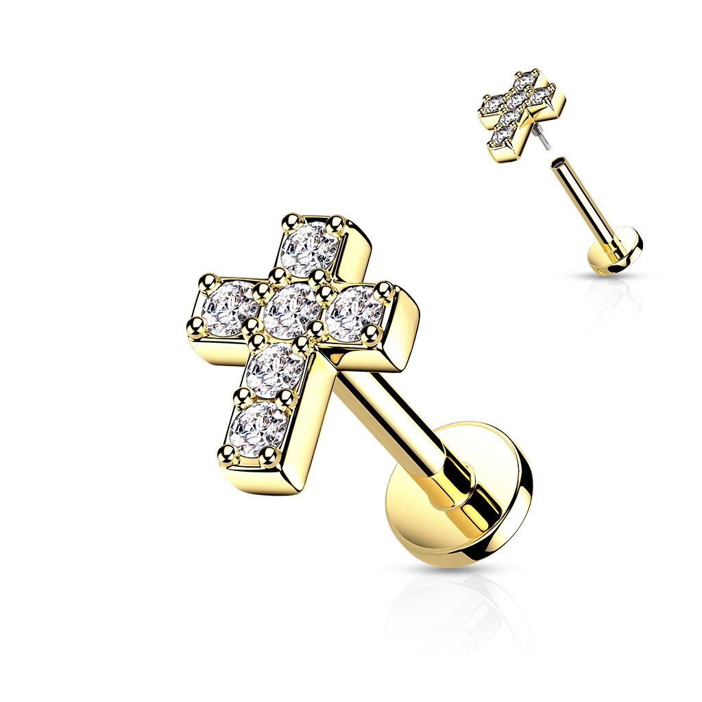 16 Gauge Internally Threaded Cross Cartilage / Tragus Barbell Stud