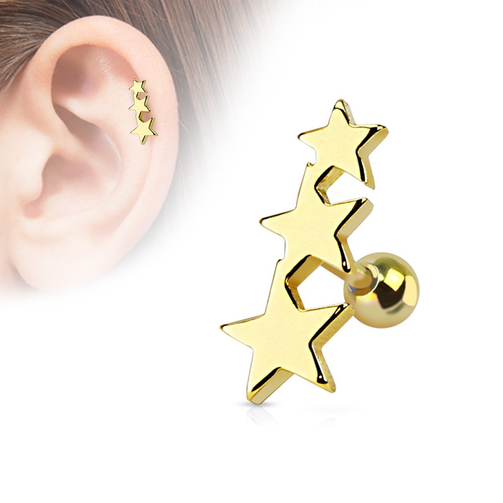16 Gauge Star Trio Tragus/Cartilage Stud