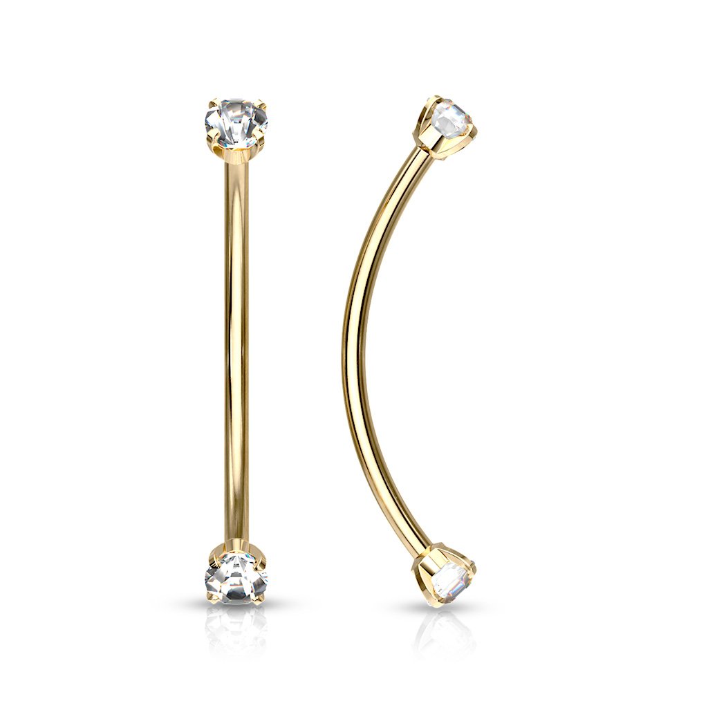 316L Surgical Steel Curved Barbell With Crystal Ends